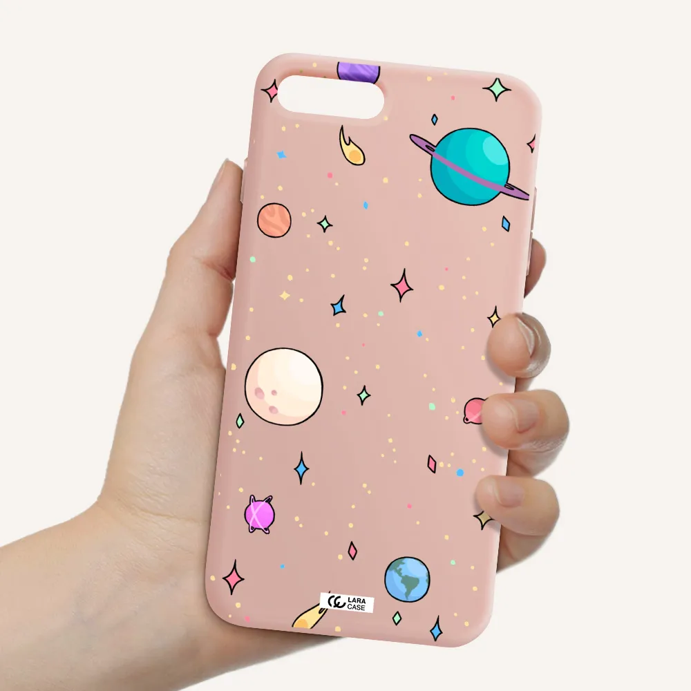 Solar System Print Apple iPhone 7 plus Silicone pastel pink Case