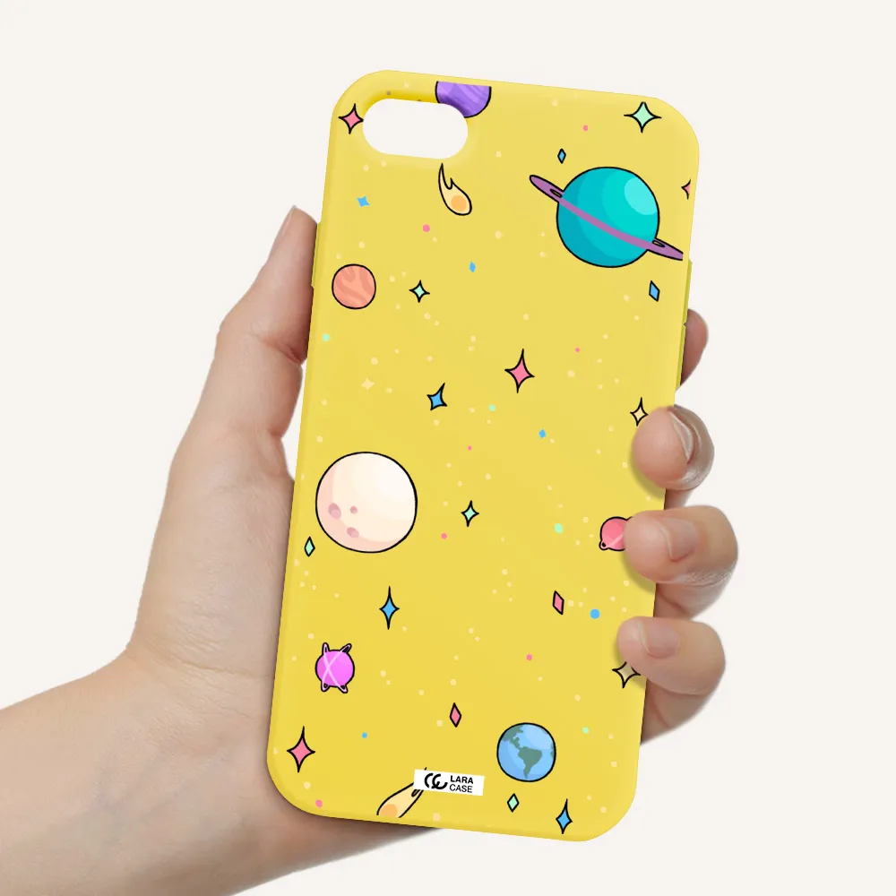 Solar System Print Apple iPhone 7 Silicone canary yellow Case