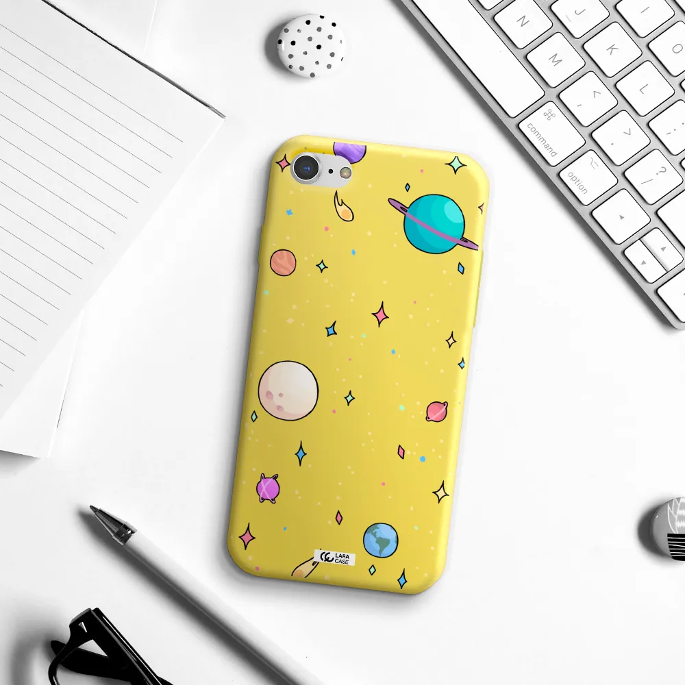 Solar System Print Apple iPhone 7 Silicone canary yellow Case
