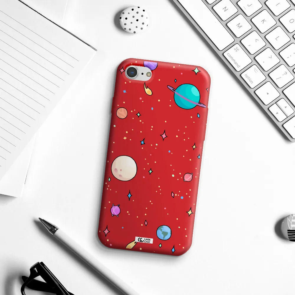 Solar System Print Apple iPhone 7 Silicone Imperial Red Case
