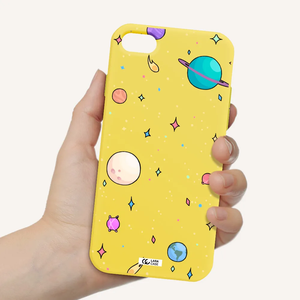 Solar System Print Apple iPhone 8 Silicone canary yellow Case