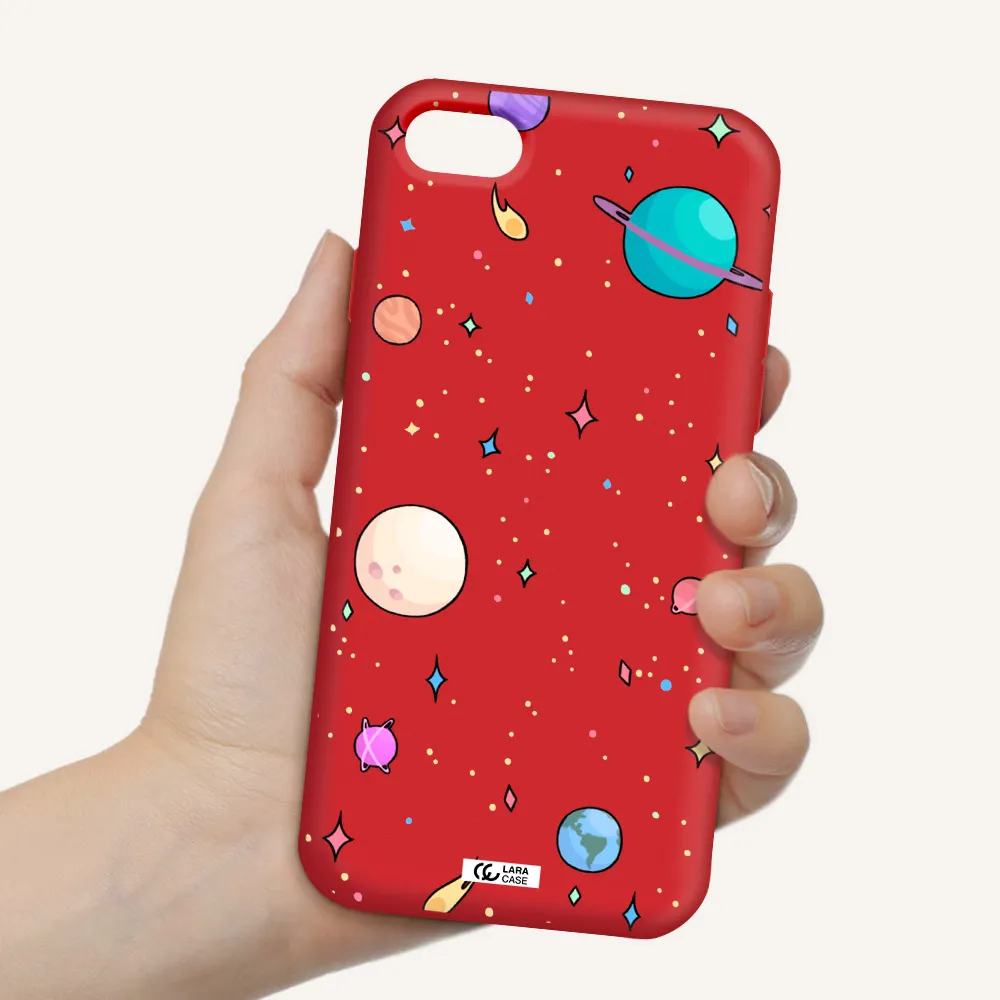 Solar System Print Apple iPhone 8 Silicone Imperial Red Case