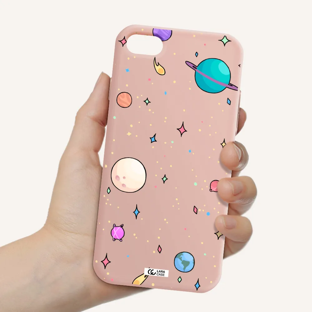 Solar System Print Apple iPhone 8 Silicone pastel pink Case
