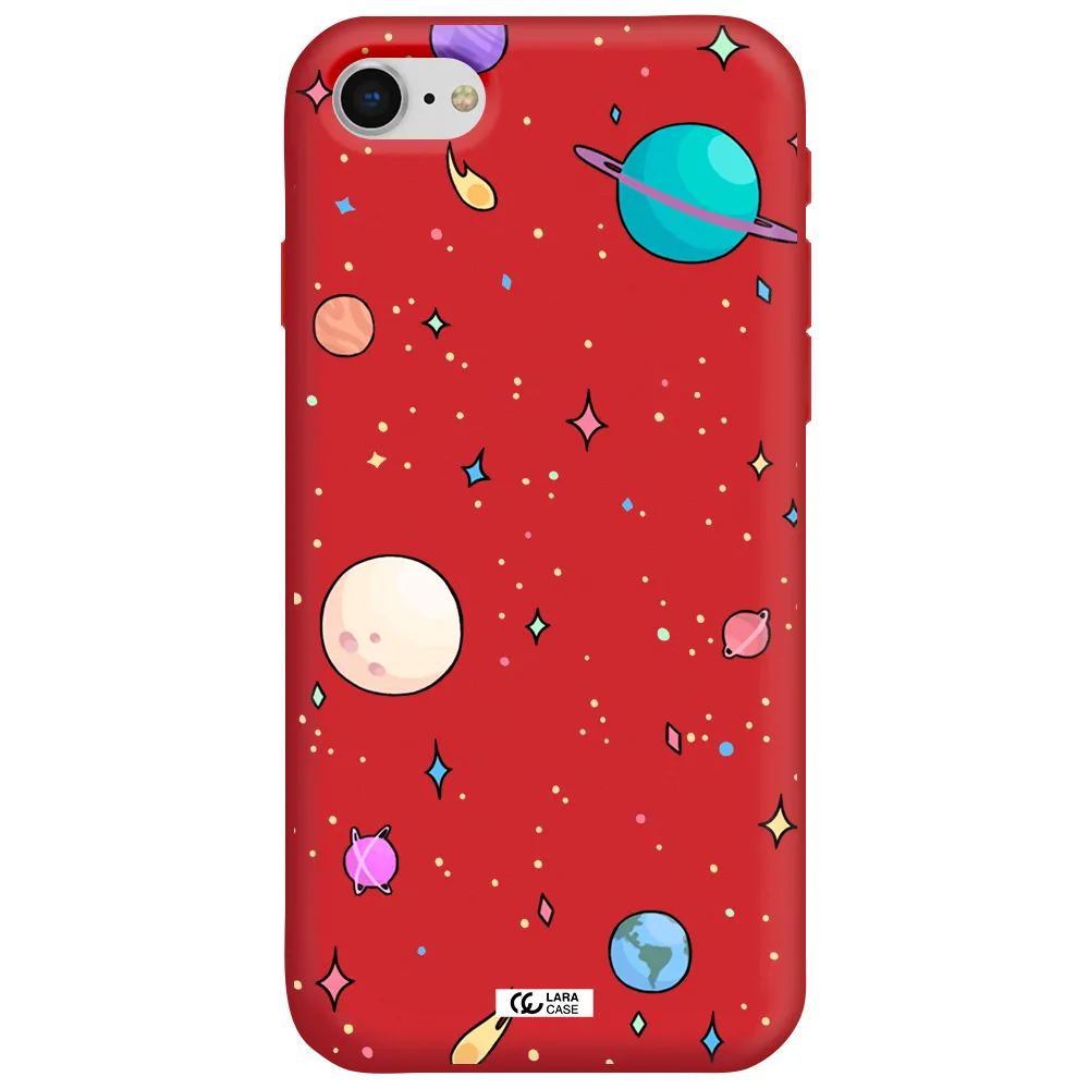 Solar System Print Apple iPhone se 2020 Silicone Imperial Red Case