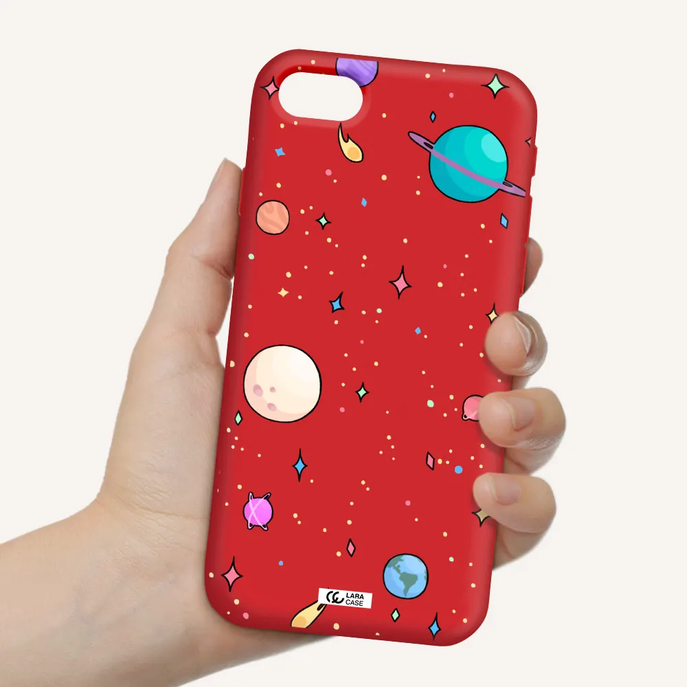 Solar System Print Apple iPhone se 2020 Silicone Imperial Red Case
