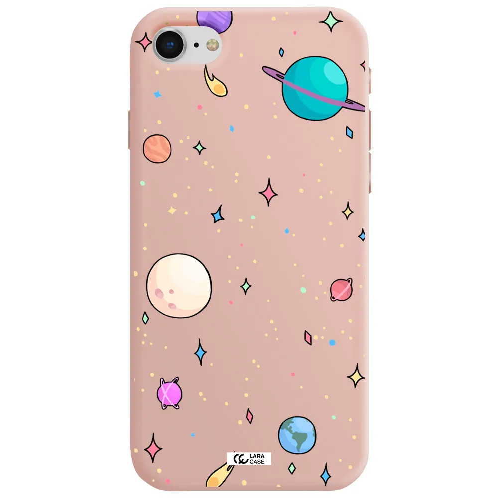 Solar System Print Apple iPhone se 2020 Silicone pastel pink Case