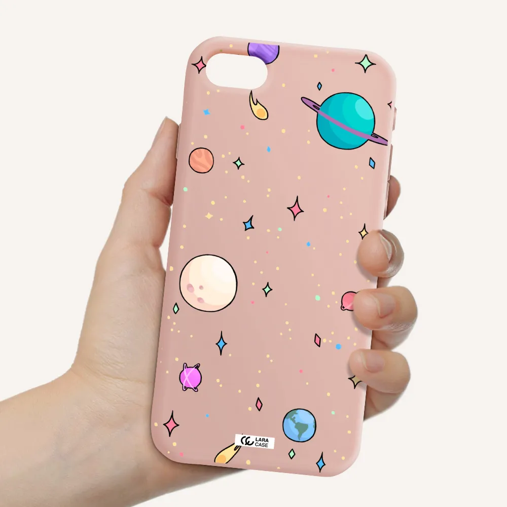 Solar System Print Apple iPhone se 2020 Silicone pastel pink Case