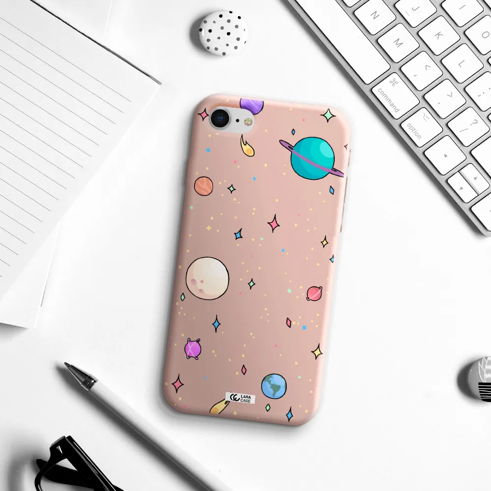 Solar System Print Apple iPhone se 2020 Silicone pastel pink Case