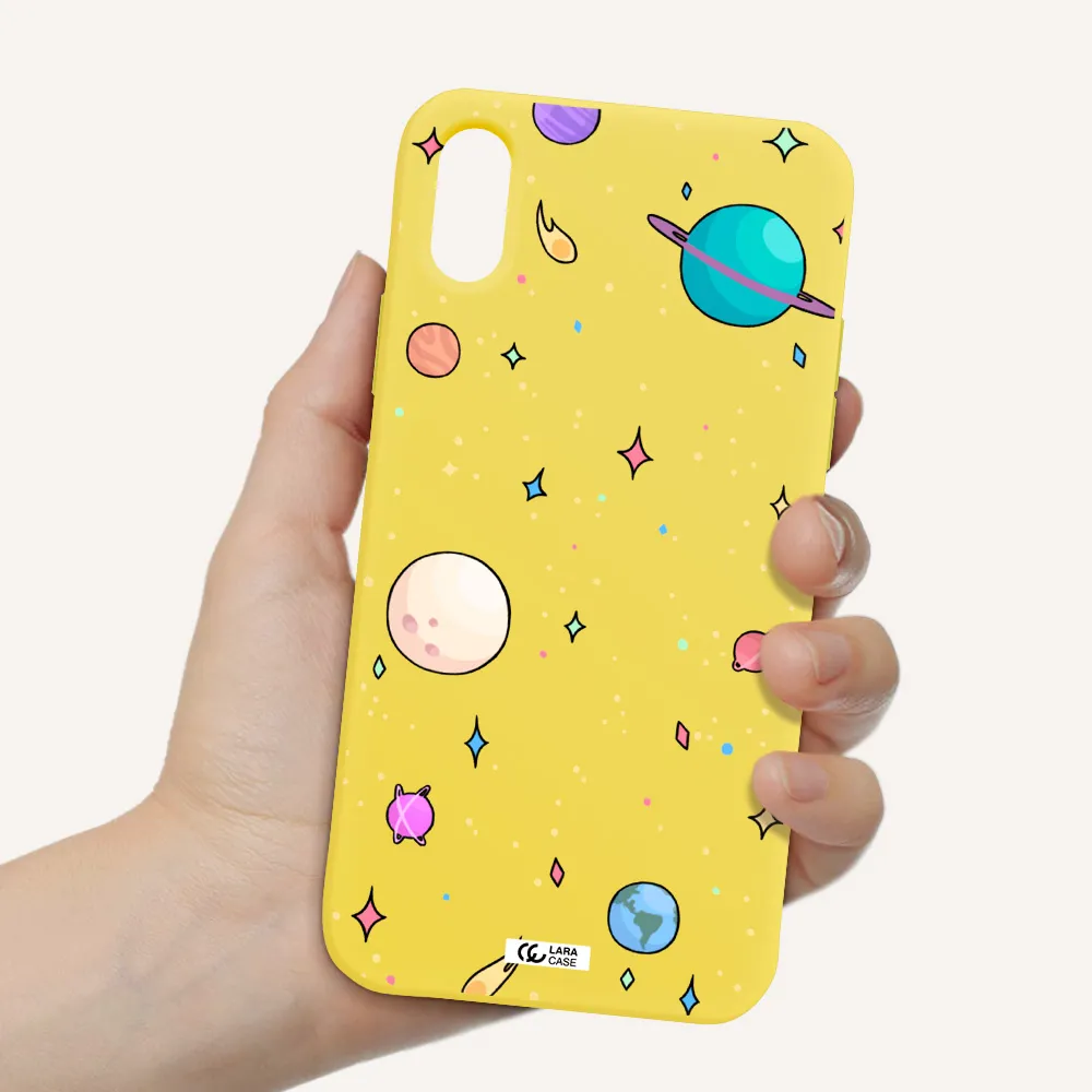 Solar System Print Apple iPhone X Silicone canary yellow Case