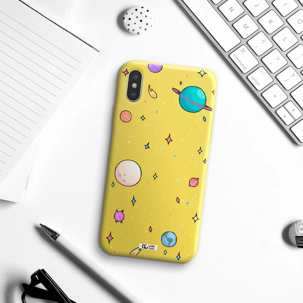 Solar System Print Apple iPhone X Silicone canary yellow Case