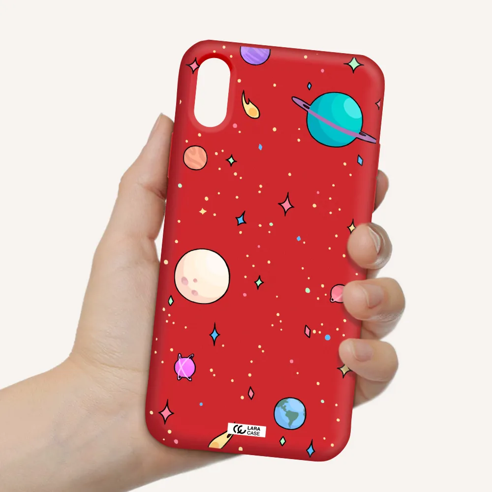 Solar System Print Apple iPhone X Silicone Imperial Red Case