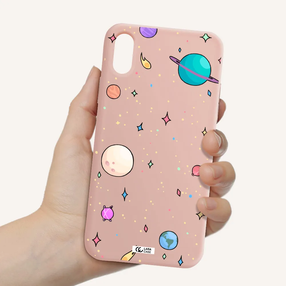 Solar System Print Apple iPhone X Silicone pastel pink Case