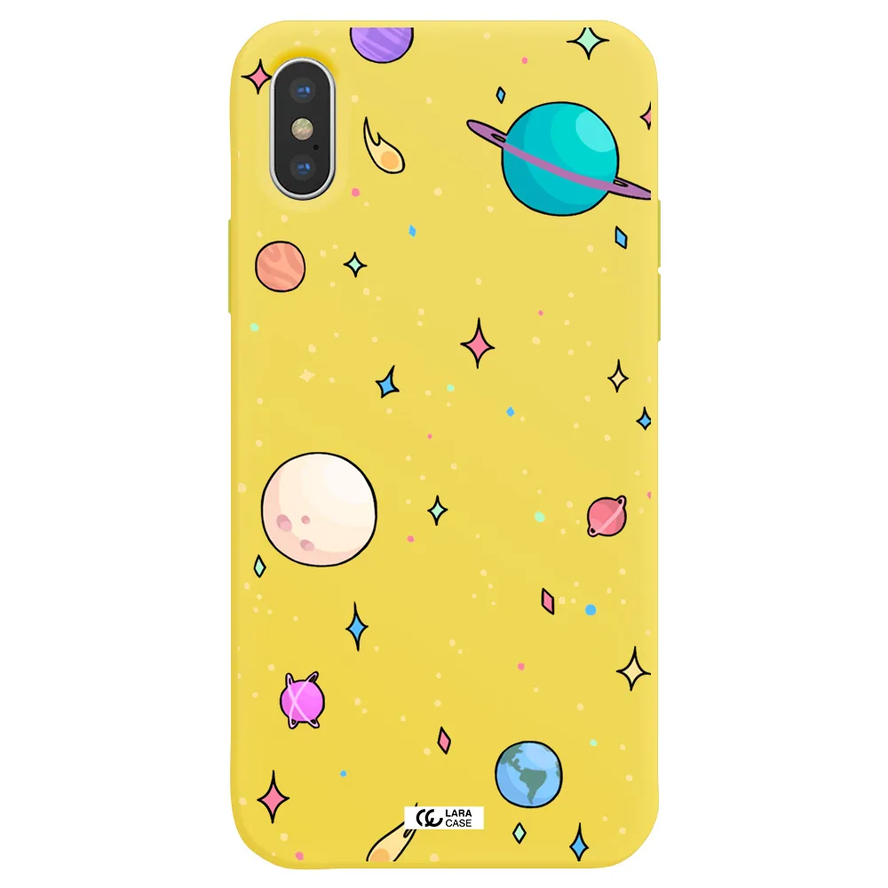 Solar System Print Apple iPhone XS Silicone canary yellow Case