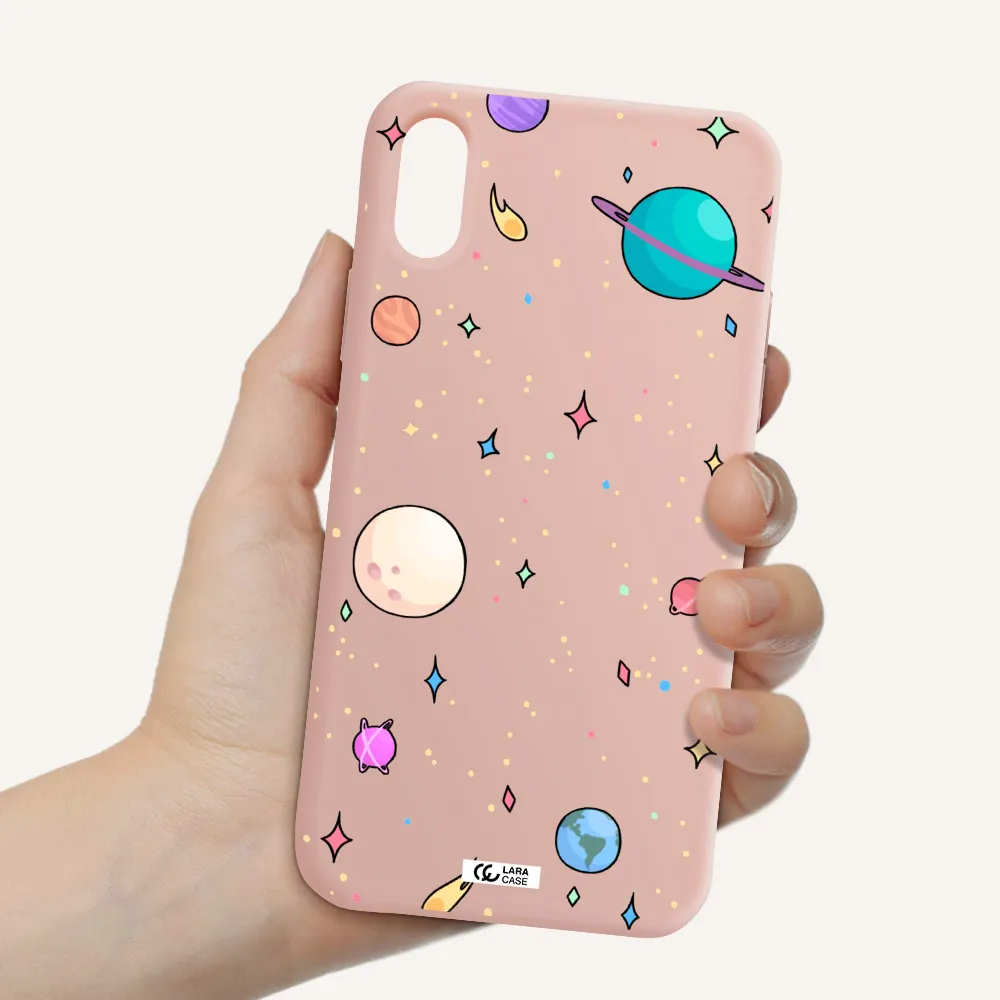 Solar System Print Apple iPhone XS Silicone pastel pink Case