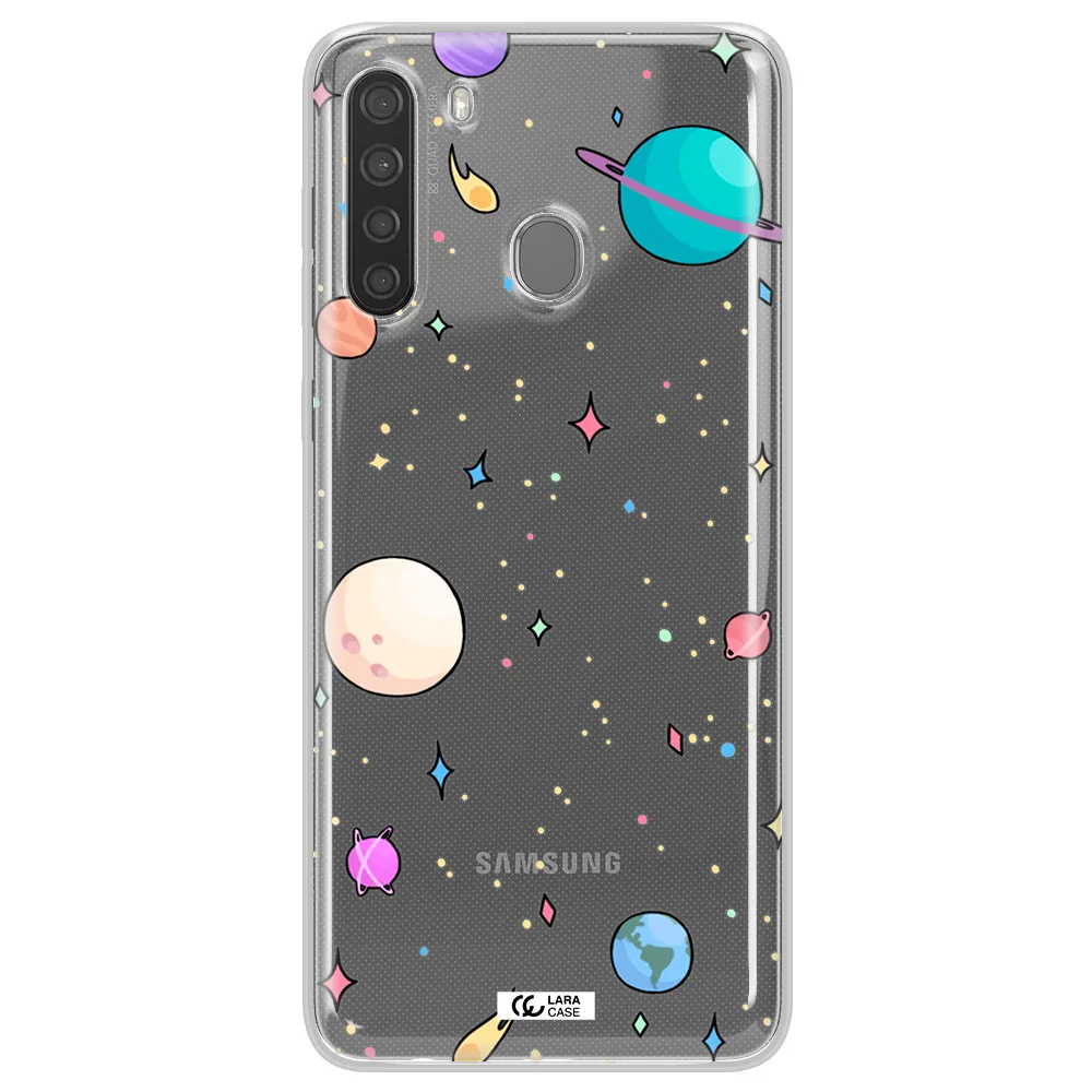 Solar System Print Samsung A21 Clear TPU Case