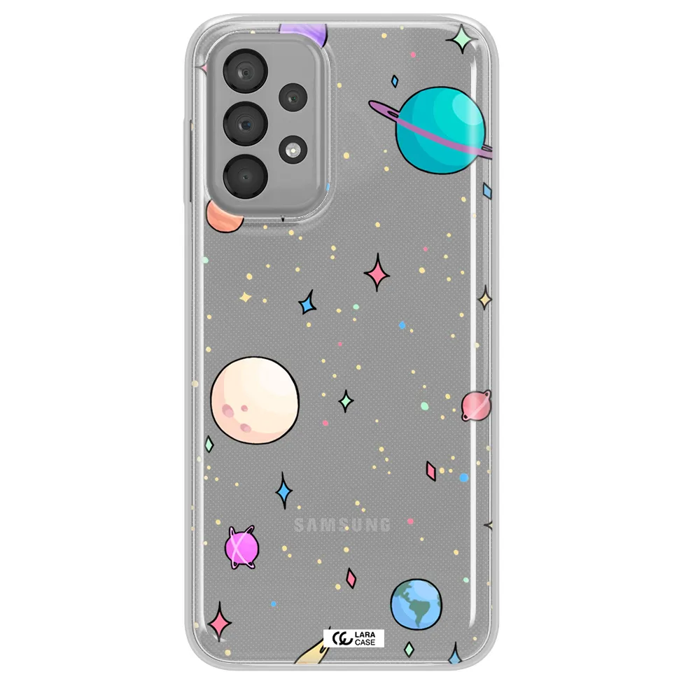 Solar System Print Samsung A23 Clear TPU Case