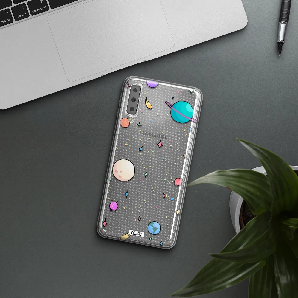 Solar System Print Samsung A7 2018 Clear TPU Case