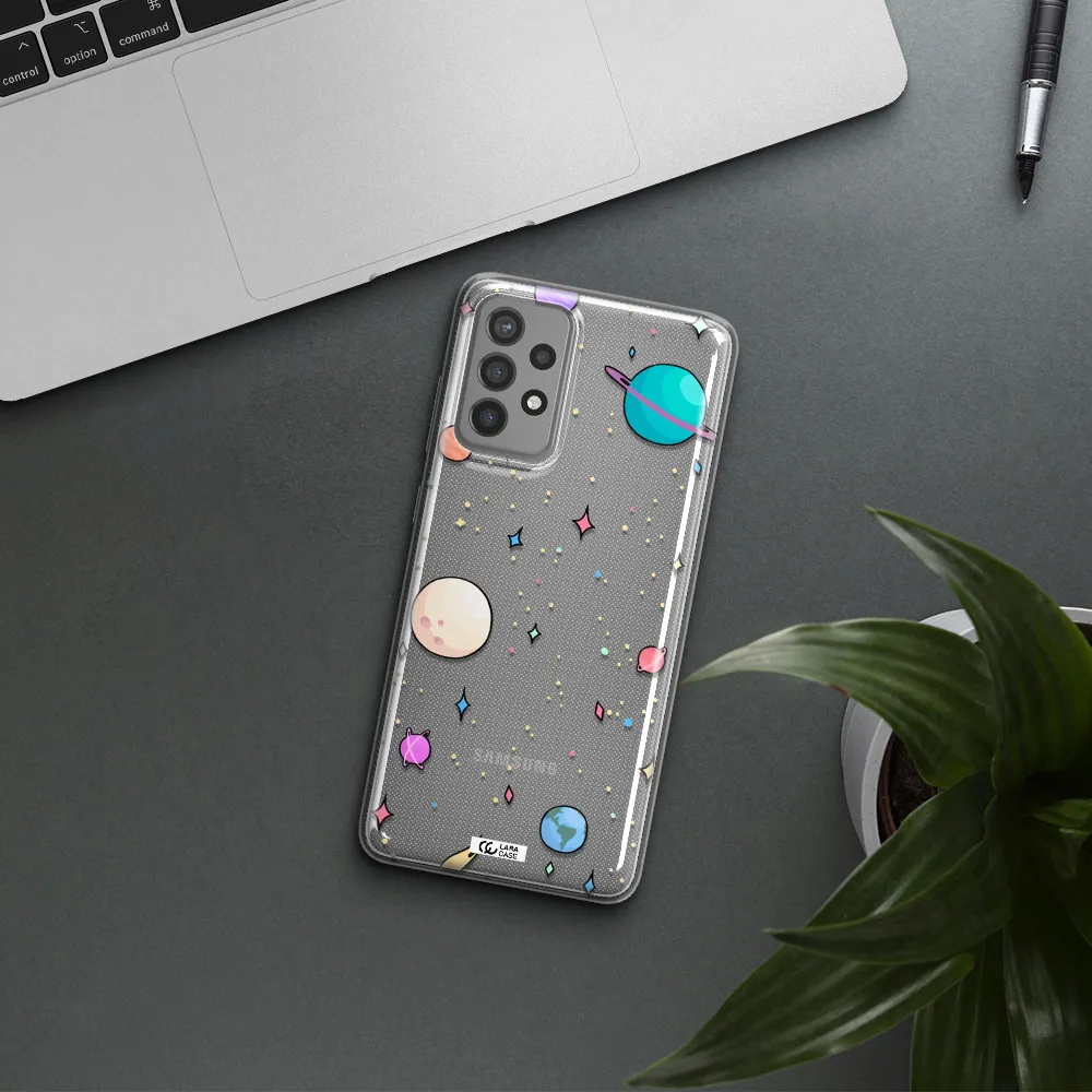 Solar System Print Samsung A72 Clear TPU Case