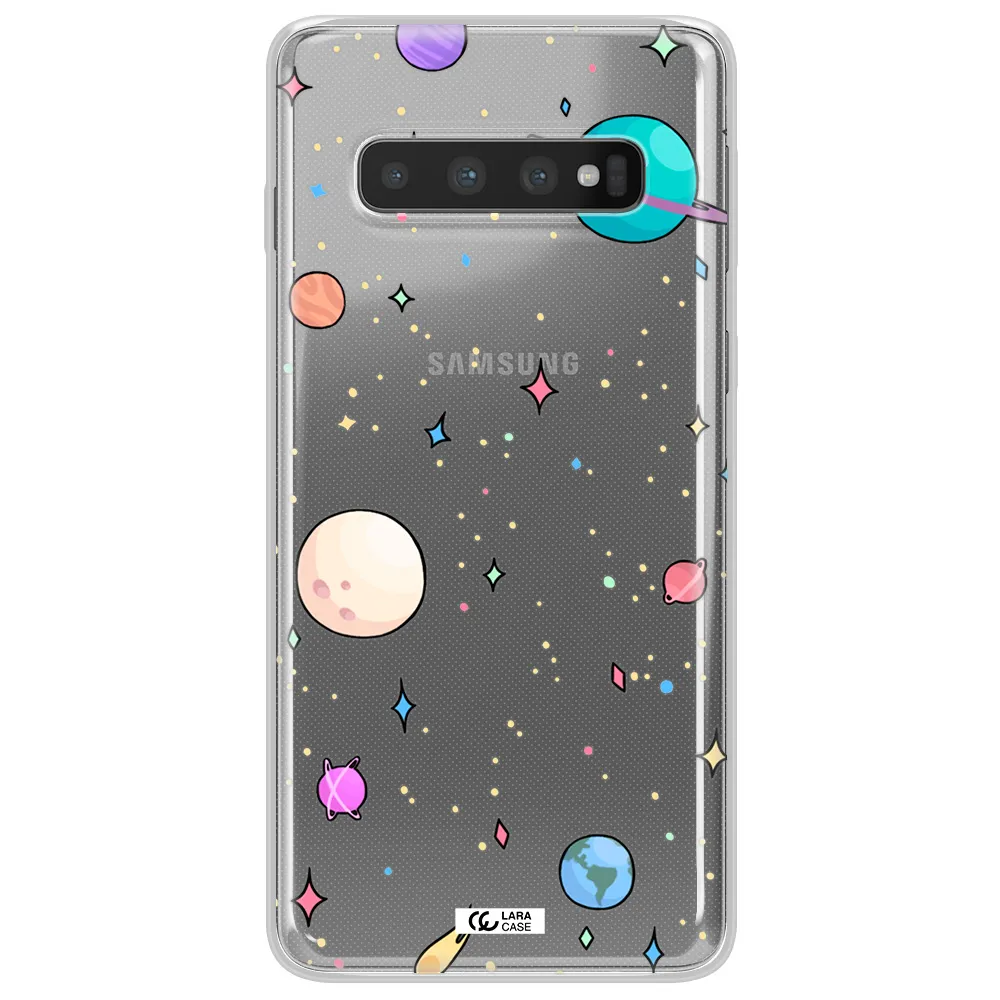 Solar System Print Samsung S10 Plus Clear TPU Case