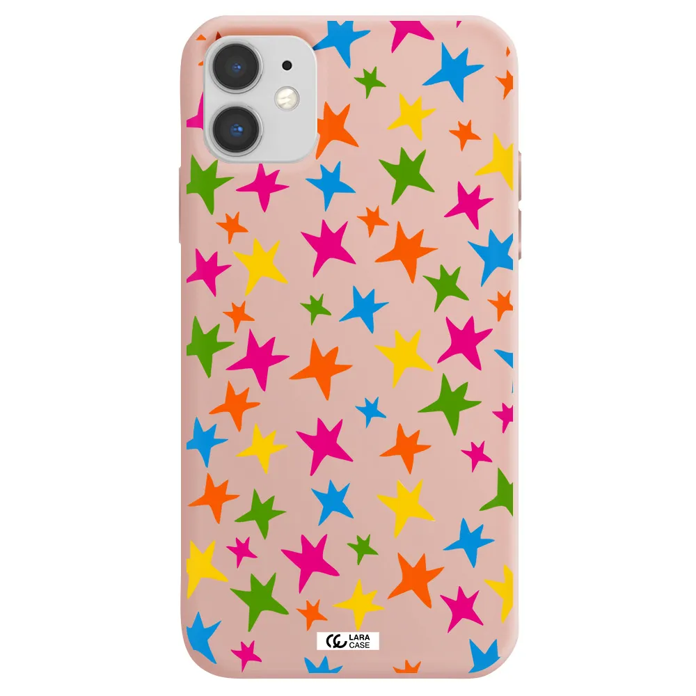 Colorful Stars Apple iPhone 11 Silicone pastel pink Case