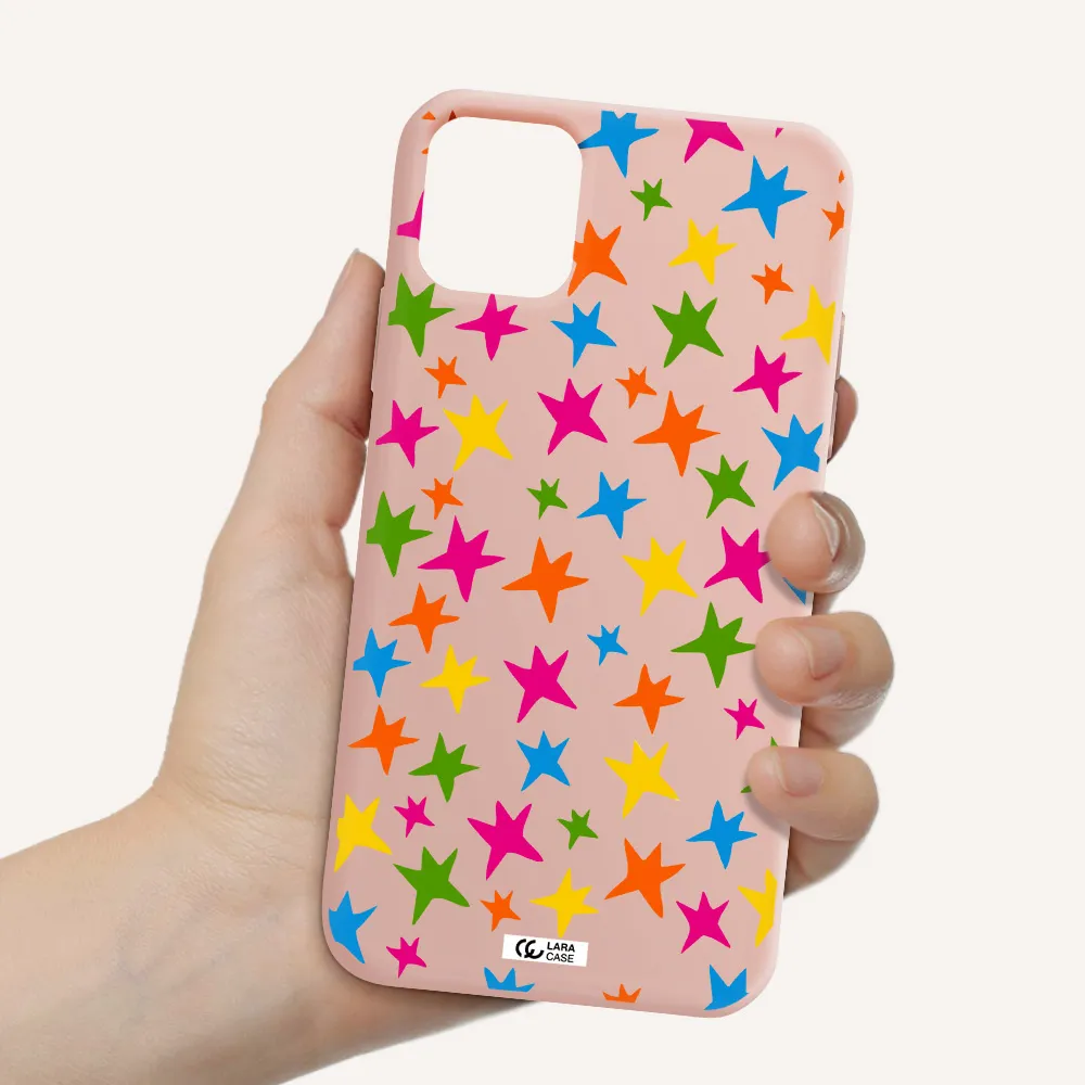 Colorful Stars Apple iPhone 11 Silicone pastel pink Case