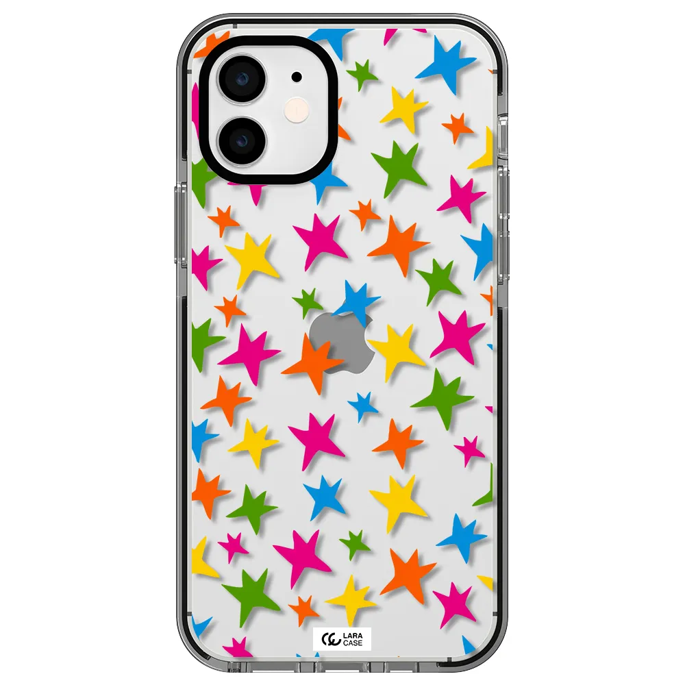 Colorful Stars Apple iPhone 12 impact black border Case