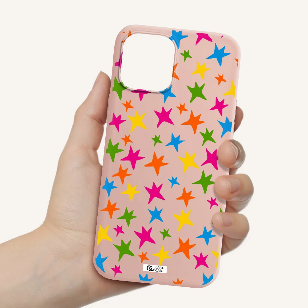 Colorful Stars Apple iPhone 12 pro max Silicone pastel pink Case