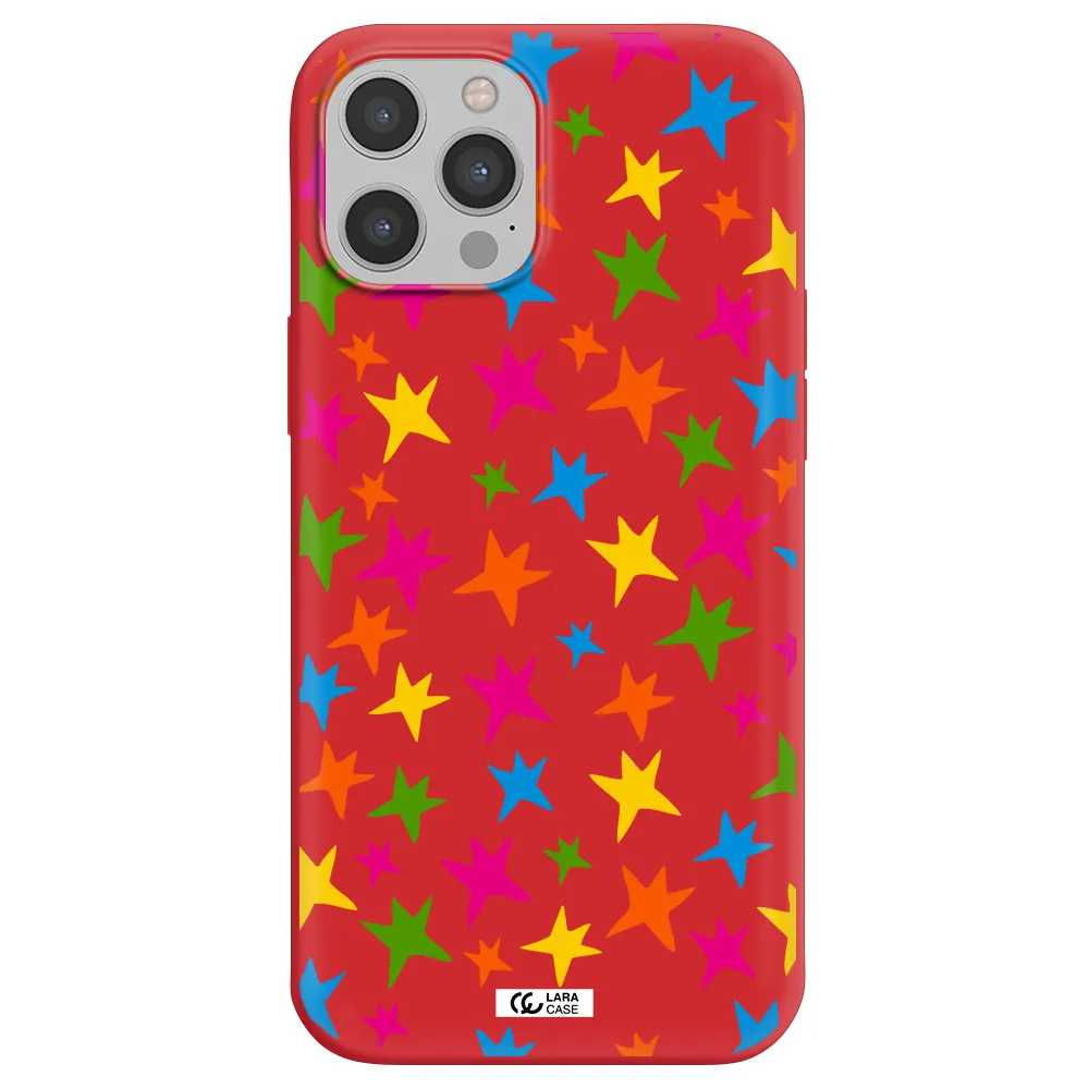 Colorful Stars Apple iPhone 12 pro Silicone Imperial Red Case