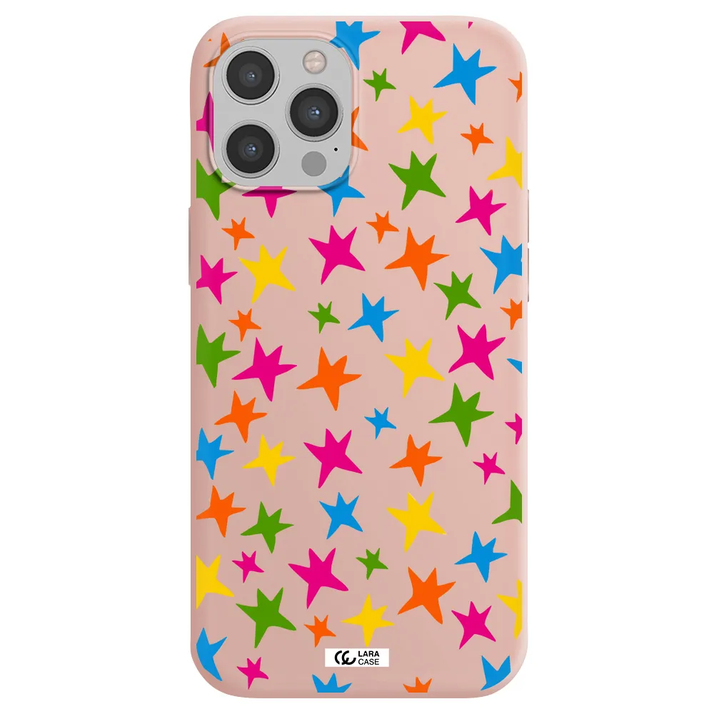 Colorful Stars Apple iPhone 12 pro Silicone pastel pink Case