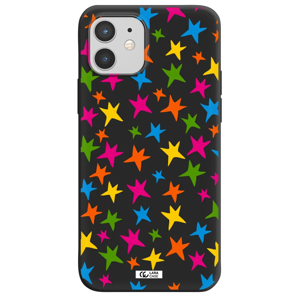 Colorful Stars Apple iPhone 12 Silicone black Case