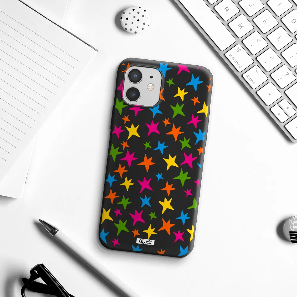 Colorful Stars Apple iPhone 12 Silicone black Case