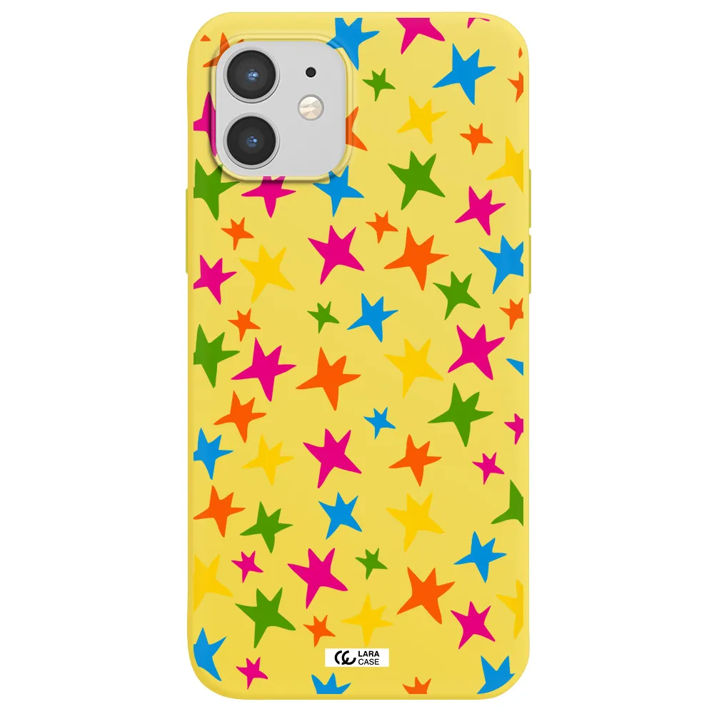 Colorful Stars Apple iPhone 12 Silicone canary yellow Case