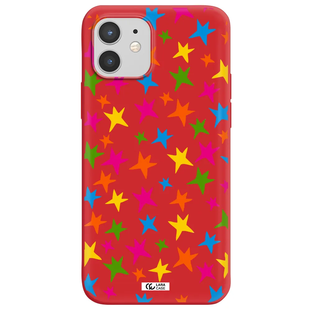 Colorful Stars Apple iPhone 12 Silicone Imperial Red Case
