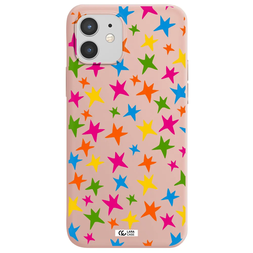 Colorful Stars Apple iPhone 12 Silicone pastel pink Case