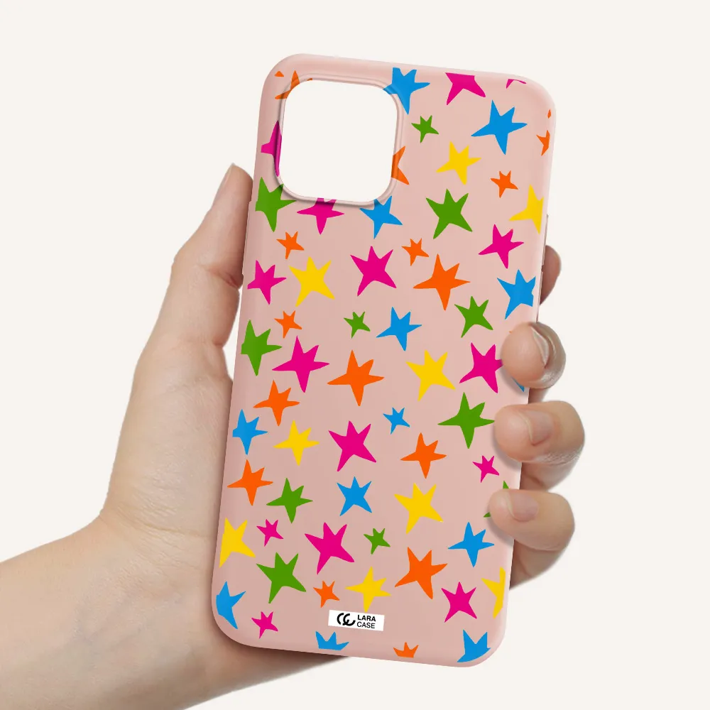 Colorful Stars Apple iPhone 12 Silicone pastel pink Case