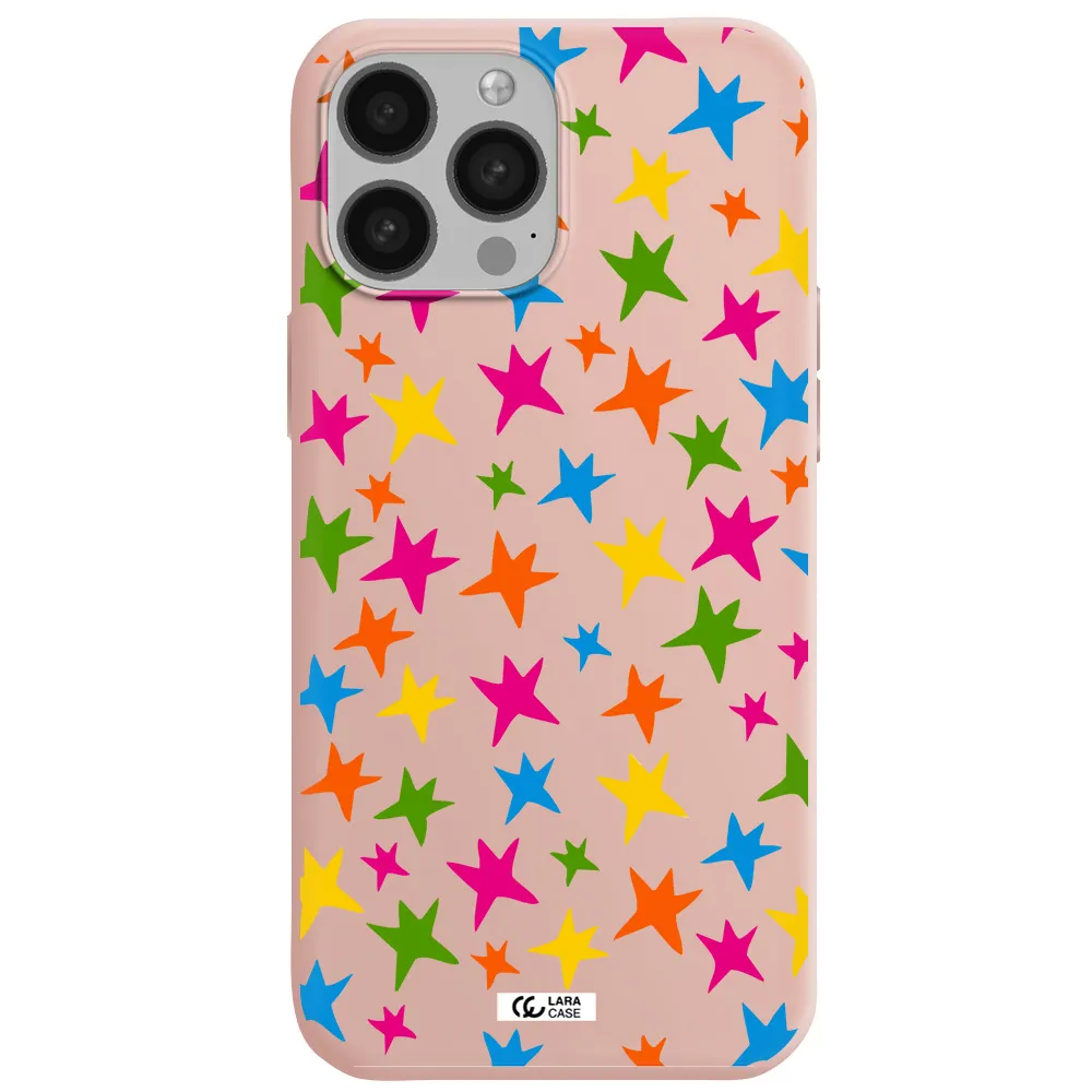 Colorful Stars Apple iPhone 13 Pro Max Silicone pastel pink Case