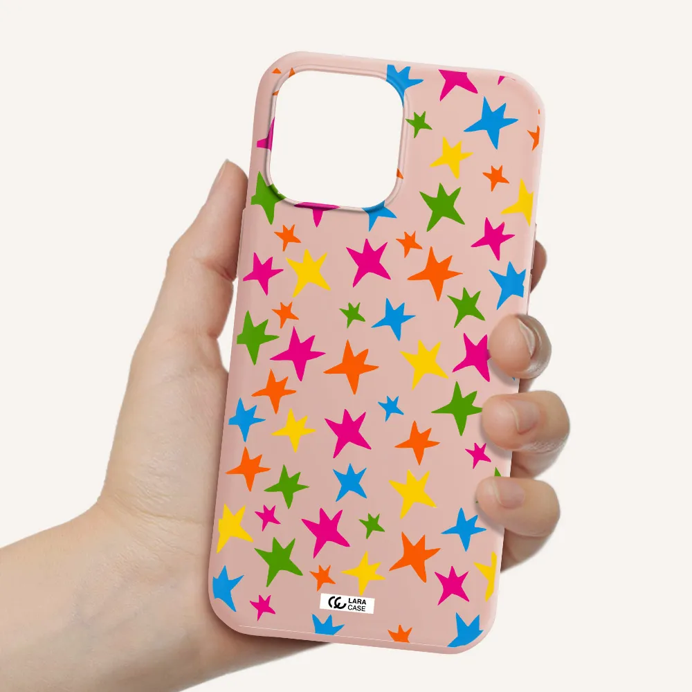 Colorful Stars Apple iPhone 13 Pro Silicone pastel pink Case