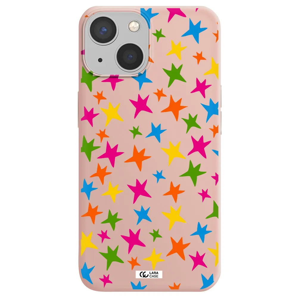 Colorful Stars Apple iPhone 13 Silicone pastel pink Case