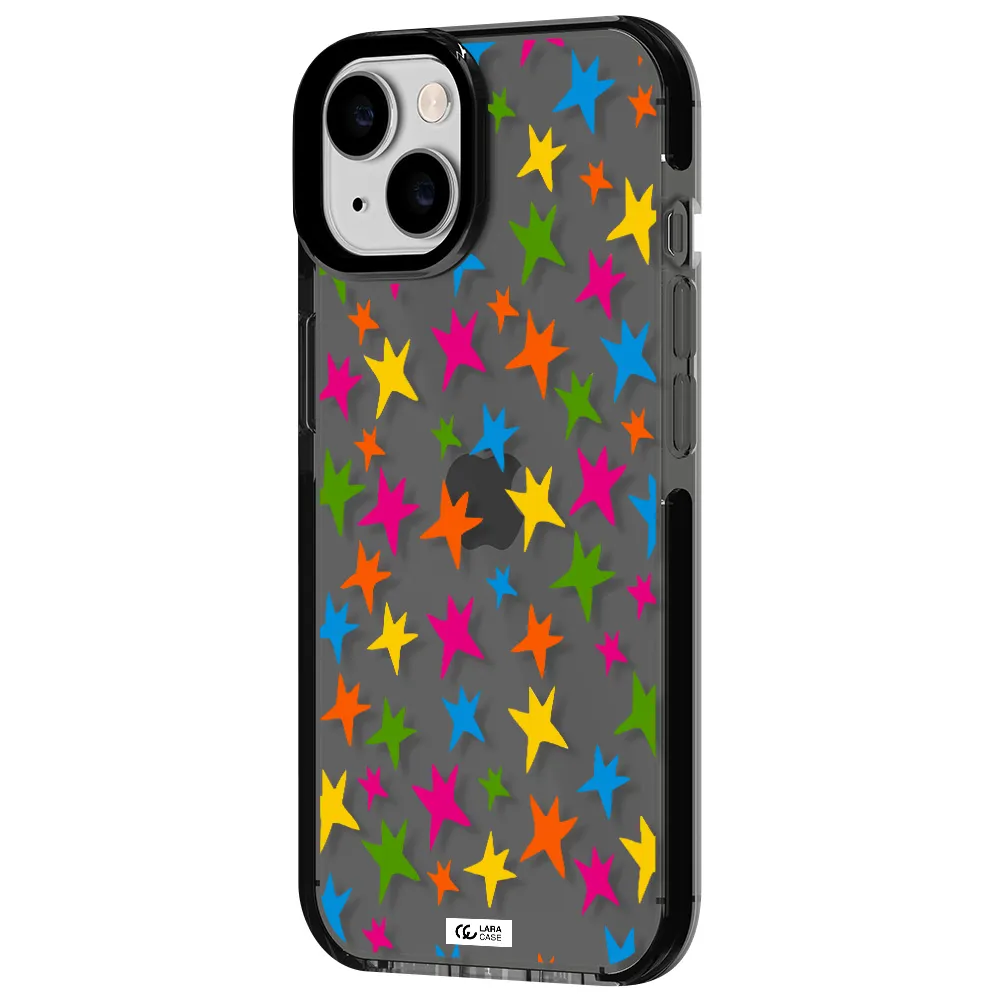 Colorful Stars Apple iPhone 14 impact Smoke Black Case