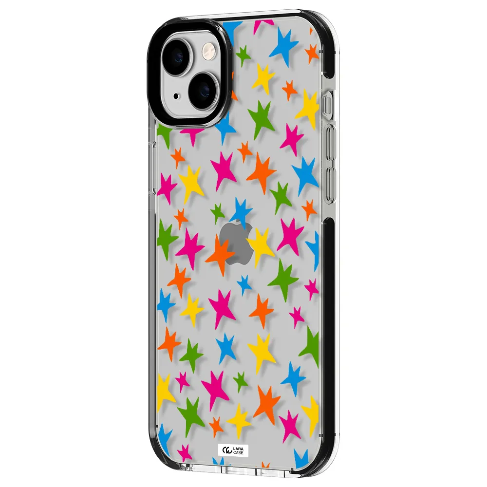 Colorful Stars Apple iPhone 14 plus impact black border Case