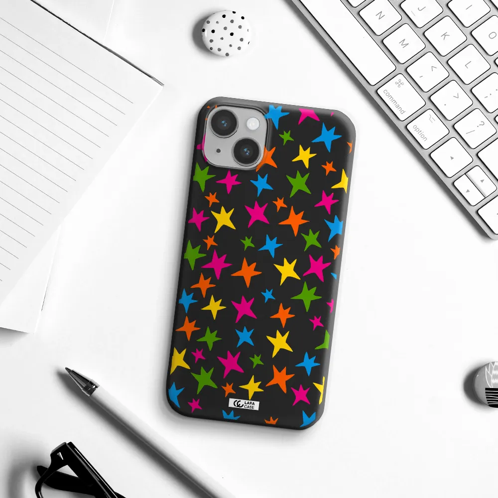 Colorful Stars Apple iPhone 14 plus Silicone black Case