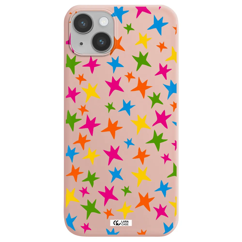 Colorful Stars Apple iPhone 14 plus Silicone pastel pink Case