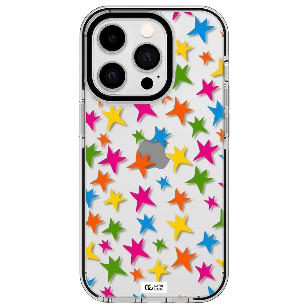 Colorful Stars Apple iPhone 14 pro impact black border Case