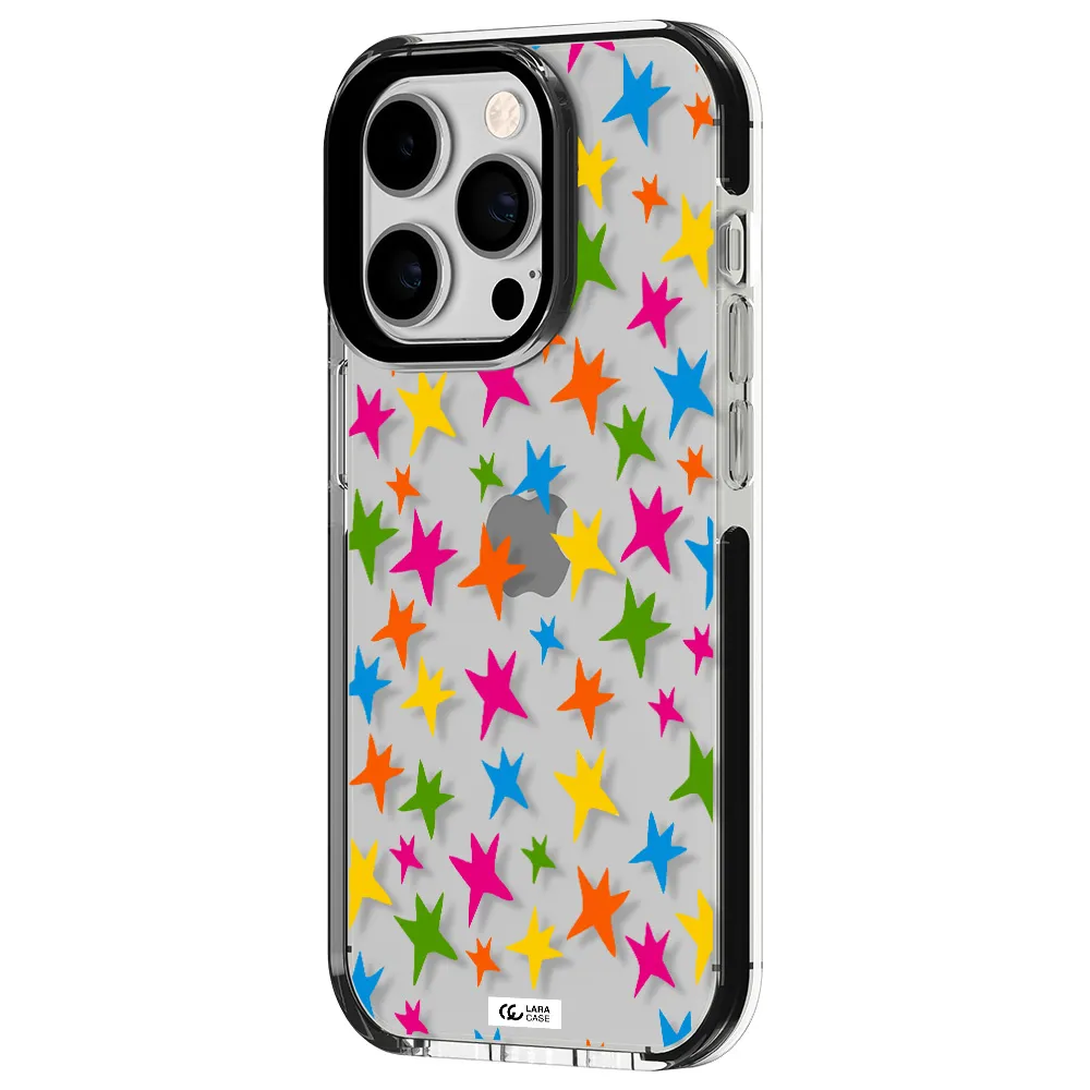 Colorful Stars Apple iPhone 14 pro impact black border Case