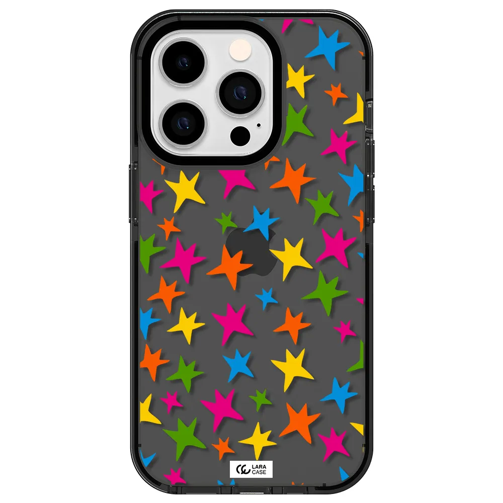 Colorful Stars Apple iPhone 14 pro impact Smoke Black Case