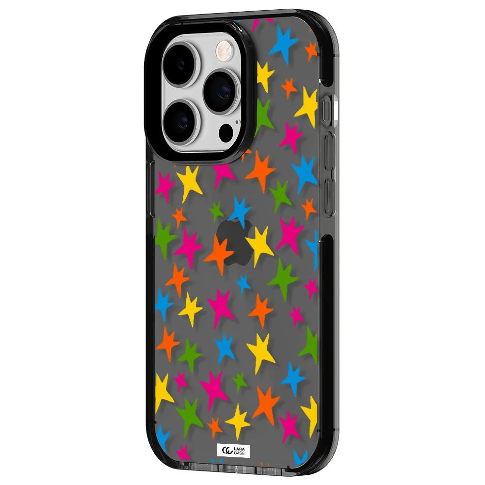 Colorful Stars Apple iPhone 14 pro impact Smoke Black Case