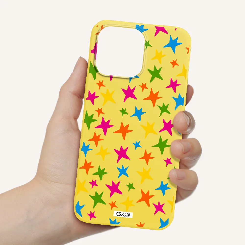 Colorful Stars Apple iPhone 14 pro max Silicone canary yellow Case