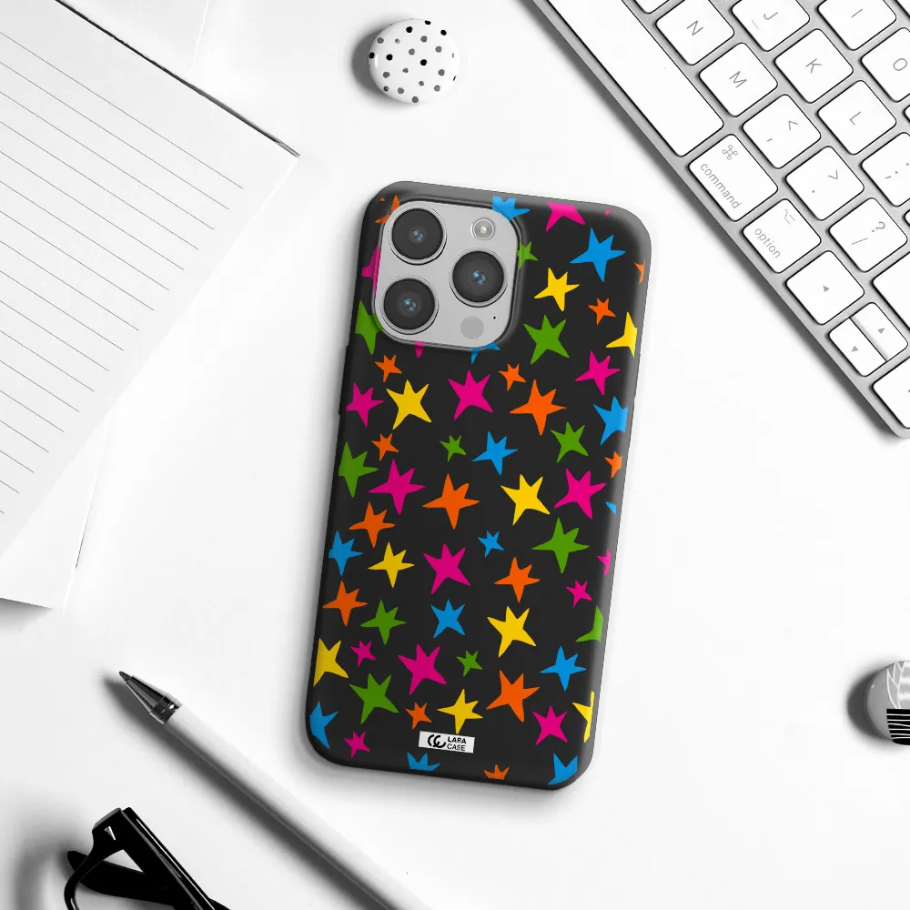 Colorful Stars Apple iPhone 14 pro Silicone black Case