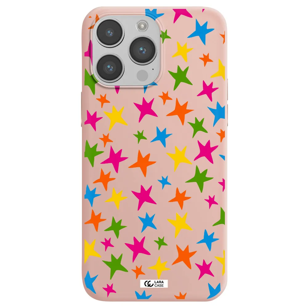 Colorful Stars Apple iPhone 14 pro Silicone pastel pink Case