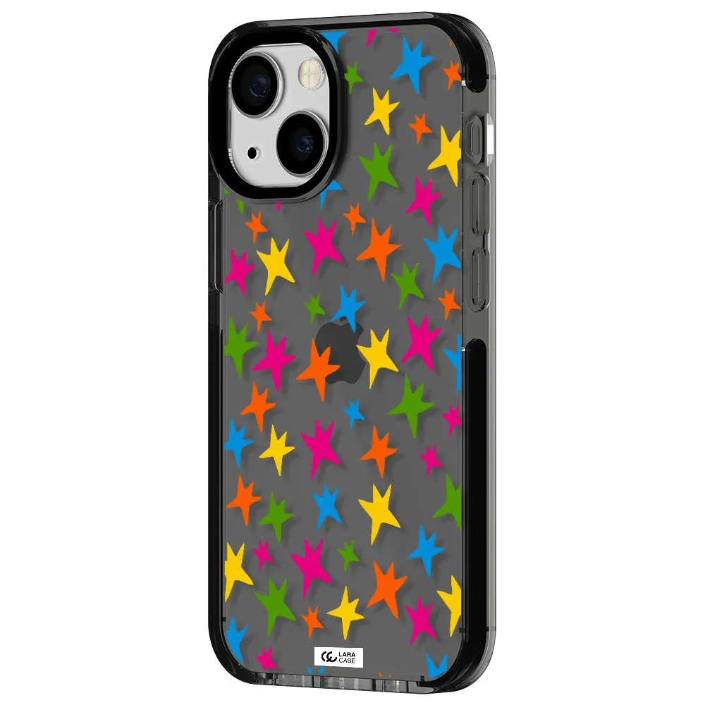 Colorful Stars Apple iPhone 15 impact Smoke Black Case